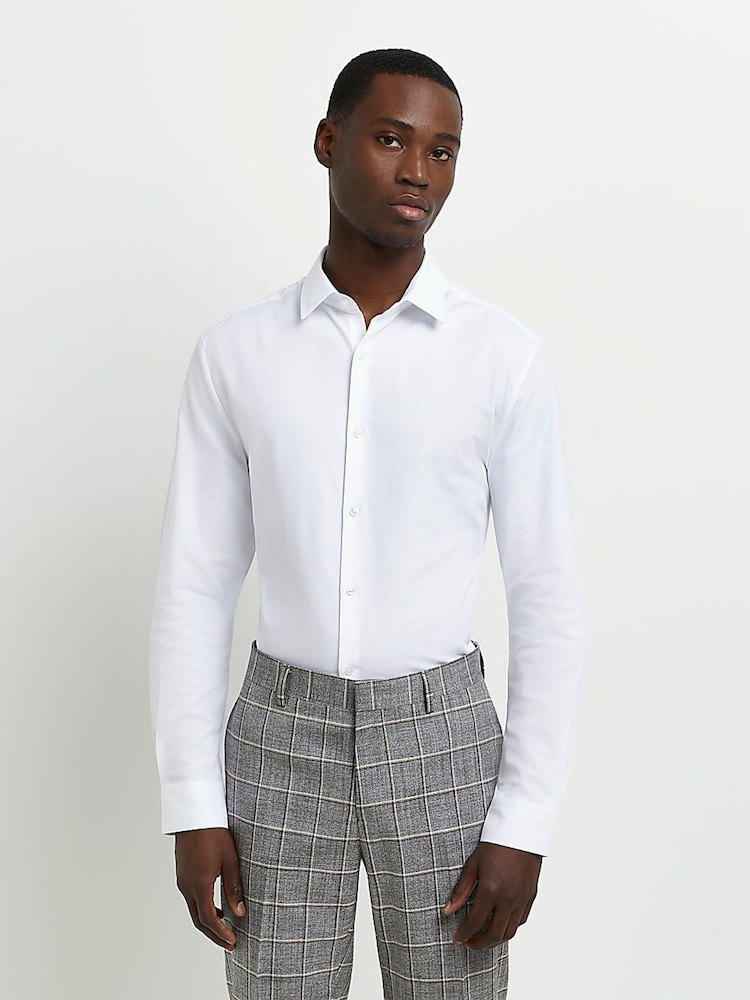 River Island Dobby Egyptian White Slim Shirt - Image 1 of 5 River Island Dobby Egyptian White Slim Shirt - Image 1 of 5