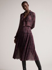 Ted Baker Emmilia Corrugated Pleat Black Midi Skirt - Image 1 of 4