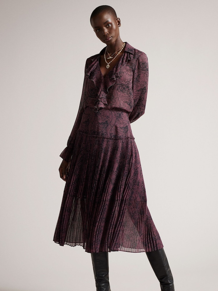 Ted Baker Emmilia Corrugated Pleat Black Midi Skirt - Image 1 of 4
