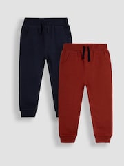 JoJo Maman Bébé Rust and Navy Blue 100% Cotton Joggers 2 Pack - Image 1 of 7