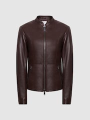 Reiss Berry Ania Leather Zip Front Biker Jacket - Image 2 of 7