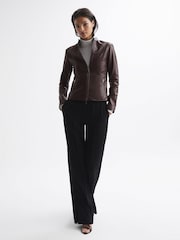 Reiss Berry Ania Leather Zip Front Biker Jacket - Image 3 of 7