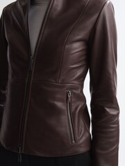 Reiss Berry Ania Leather Zip Front Biker Jacket - Image 7 of 7