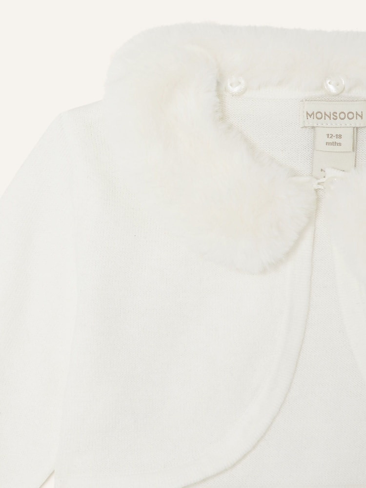 Naravni - Monsoon dojenček Supersoft faux krzno ovratnik pletena jopa - Slika 3 iz 3