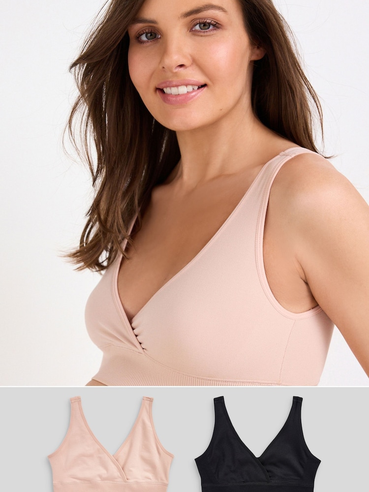 Czarno-różowy - Maternity Nursing Wrap Cross-Over Seamfree Bras 2 Pack - Image 1 of 1