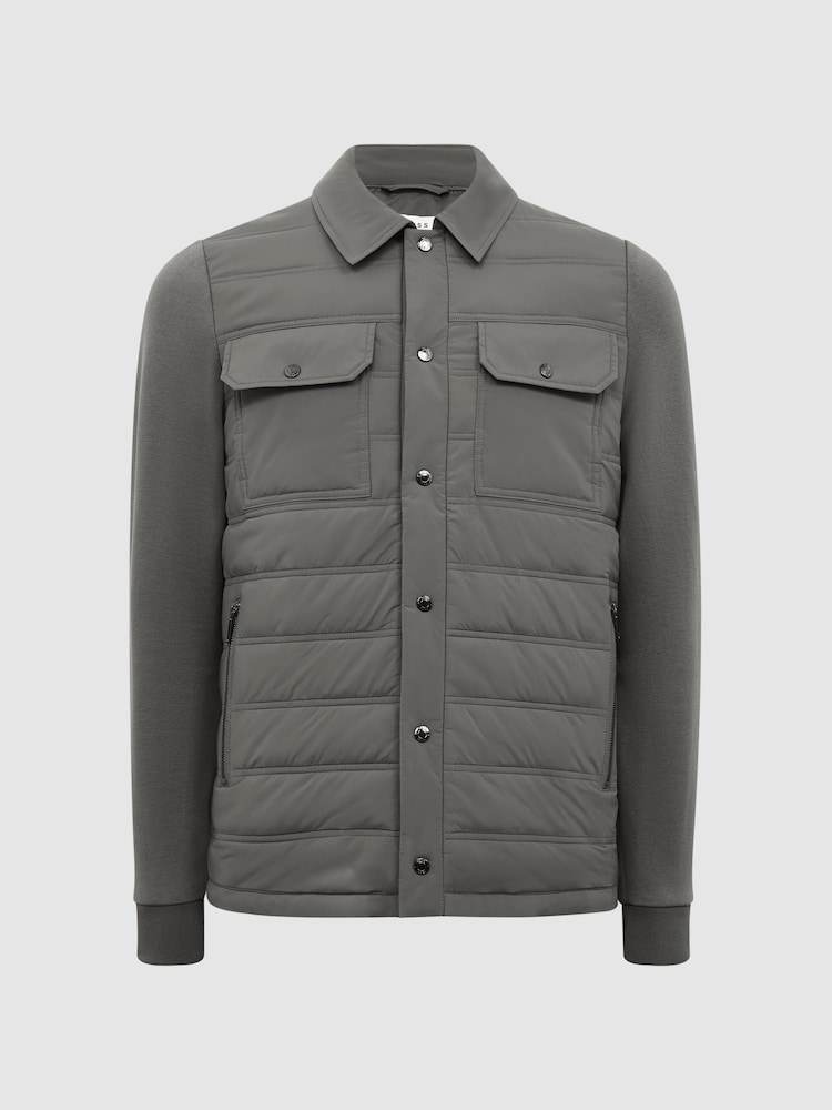 Reiss Dark Green Roddie Long Sleeve Quilted Hybrid Jacket - Image 2 of 7