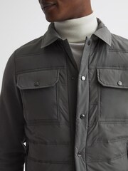 Reiss Dark Green Roddie Long Sleeve Quilted Hybrid Jacket - Image 4 of 7