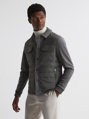 Reiss Dark Green Roddie Long Sleeve Quilted Hybrid Jacket - Image 7 of 7