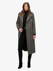Superdry Grey Double Breasted Wool Coat - Image 1 of 8