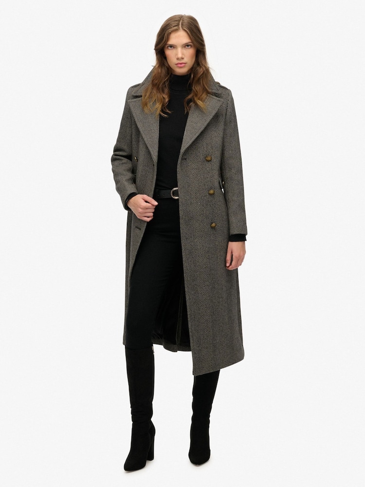 Superdry Grey Double Breasted Wool Coat - Image 1 of 8