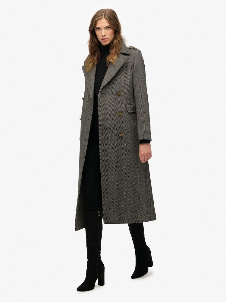 Superdry Grey Double Breasted Wool Coat - Image 2 of 8