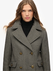 Superdry Grey Double Breasted Wool Coat - Image 3 of 8