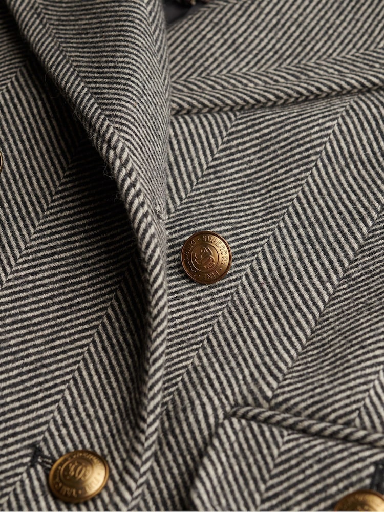 Superdry Grey Double Breasted Wool Coat - Image 8 of 8