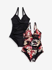Black/Floral Tummy Control Swimsuits 2 Pack - Image 4 of 6