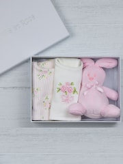 Emile Et Rose Pink Floral Print & Embroidered 100% Cotton Bib Gift Set - Image 5 of 5