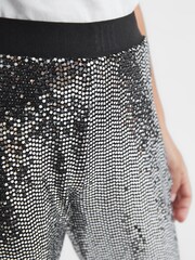 Reiss Silver Valeria Junior Sequin Flare Occasion Trousers - Image 4 of 7