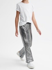 Reiss Silver Valeria Junior Sequin Flare Occasion Trousers - Image 6 of 7