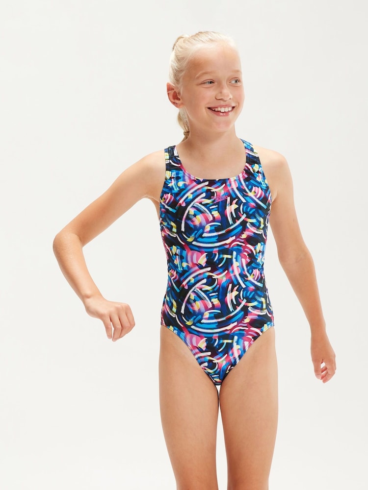 Speedo Black Digital All-Over Leaderback 1 Piece Swimsuit - Image 1 of 9