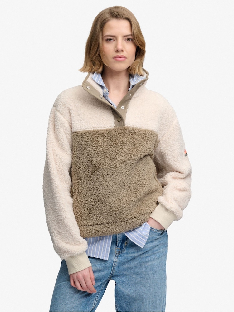 Superdry Brown Super Soft Mash Up Half Zip Sweat Top - Image 1 of 8