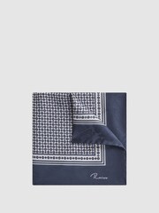 Reiss Navy/Ivory Martino Silk Geometric Pocket Square - Image 1 of 5