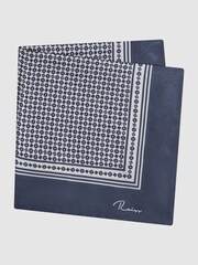 Reiss Navy/Ivory Martino Silk Geometric Pocket Square - Image 3 of 5