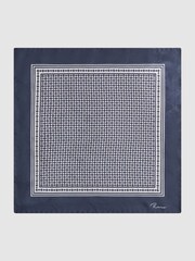 Reiss Navy/Ivory Martino Silk Geometric Pocket Square - Image 4 of 5