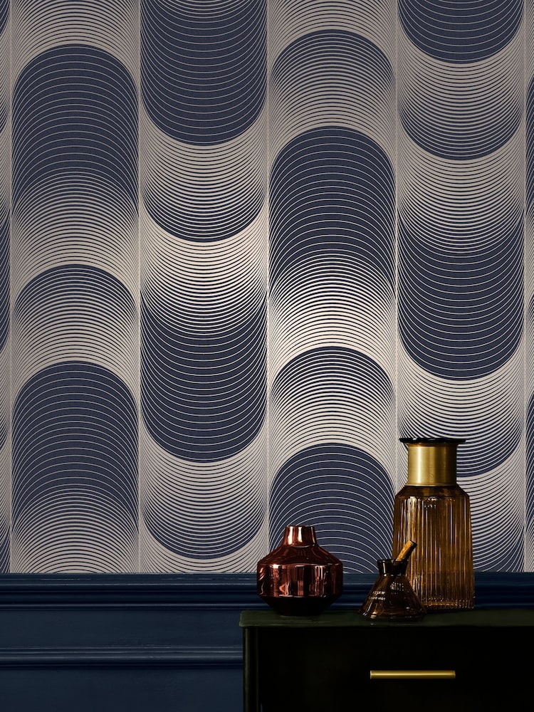 Graham & Brown Blue Eclipse Navy & Pale Gold 10M Wallpaper - Image 1 of 3