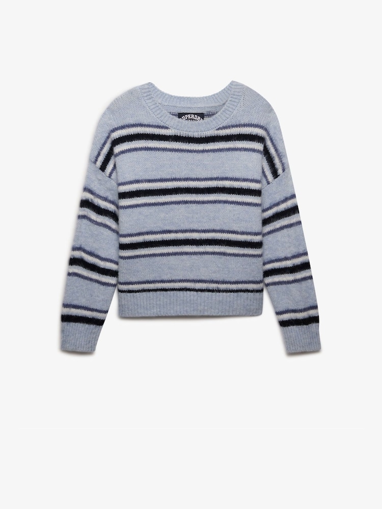 Superdry Sky Blue Slouchy Brushed Stripe Knit Jumper - Image 4 of 4 Superdry Sky Blue Slouchy Brushed Stripe Knit Jumper - Image 4 of 4