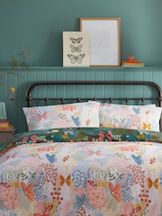 furn. Teal Blue Forage Floral Butterfly Print Reversible Duvet Cover and Pillowcase Set - Image 2 of 4