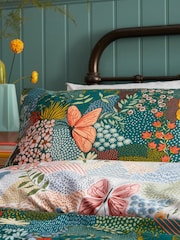 furn. Teal Blue Forage Floral Butterfly Print Reversible Duvet Cover and Pillowcase Set - Image 3 of 4