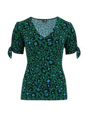 Pour Moi Green Animal Bella V-Neck Blouse - Image 4 of 5