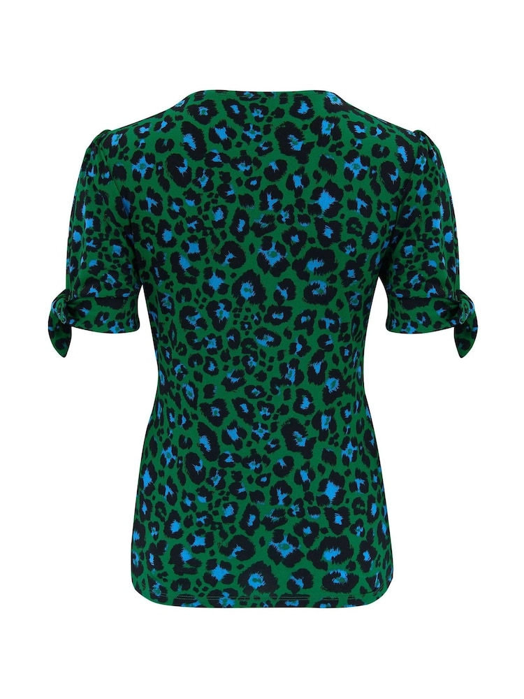 Pour Moi Green Animal Bella V-Neck Blouse - Image 5 of 5