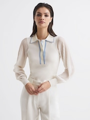 Reiss Ivory Fran Sheer Sleeve Top - Image 1 of 6