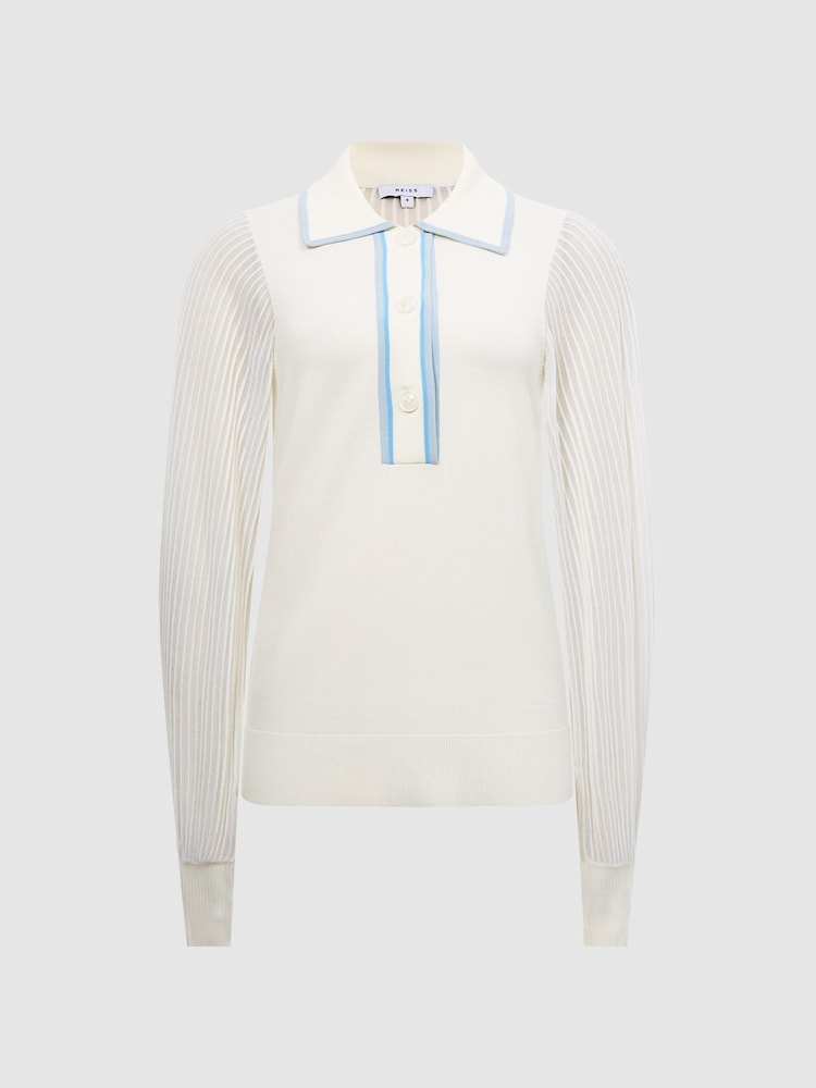 Reiss Ivory Fran Sheer Sleeve Top - Image 2 of 6