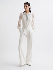 Reiss Ivory Fran Sheer Sleeve Top - Image 3 of 6