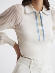 Reiss Ivory Fran Sheer Sleeve Top - Image 4 of 6