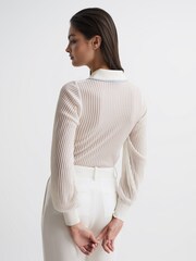 Reiss Ivory Fran Sheer Sleeve Top - Image 5 of 6