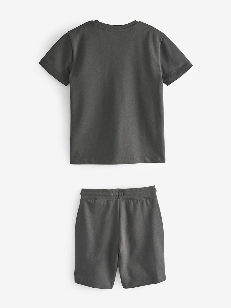 Charcoal Grey T-Shirt and Shorts 2 Piece Set (3-16yrs) - Image 2 of 2