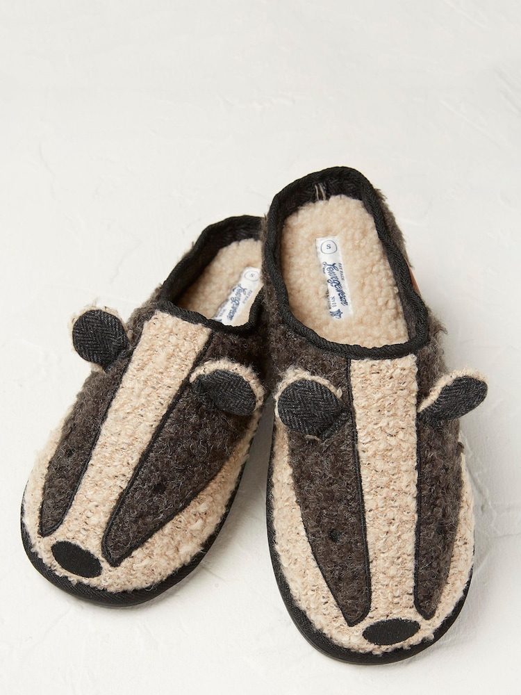 FatFace Grey Boris Badger Slippers - Image 2 of 4