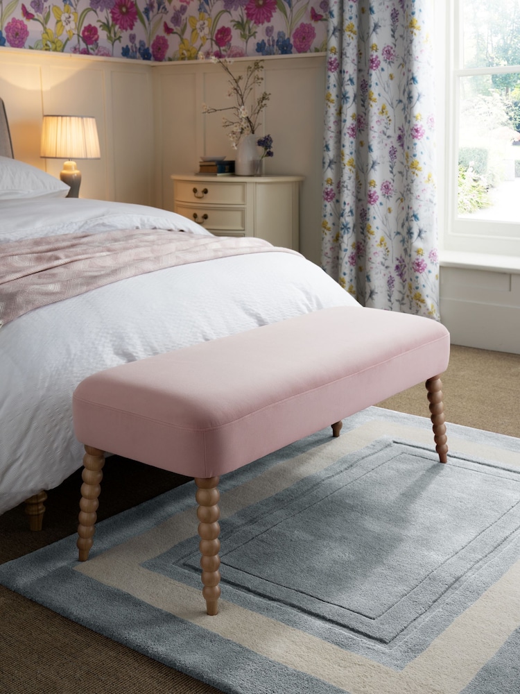 Laura Ashley Annaly Velvet Dark Blush Rowe Bench - Image 1 of 5