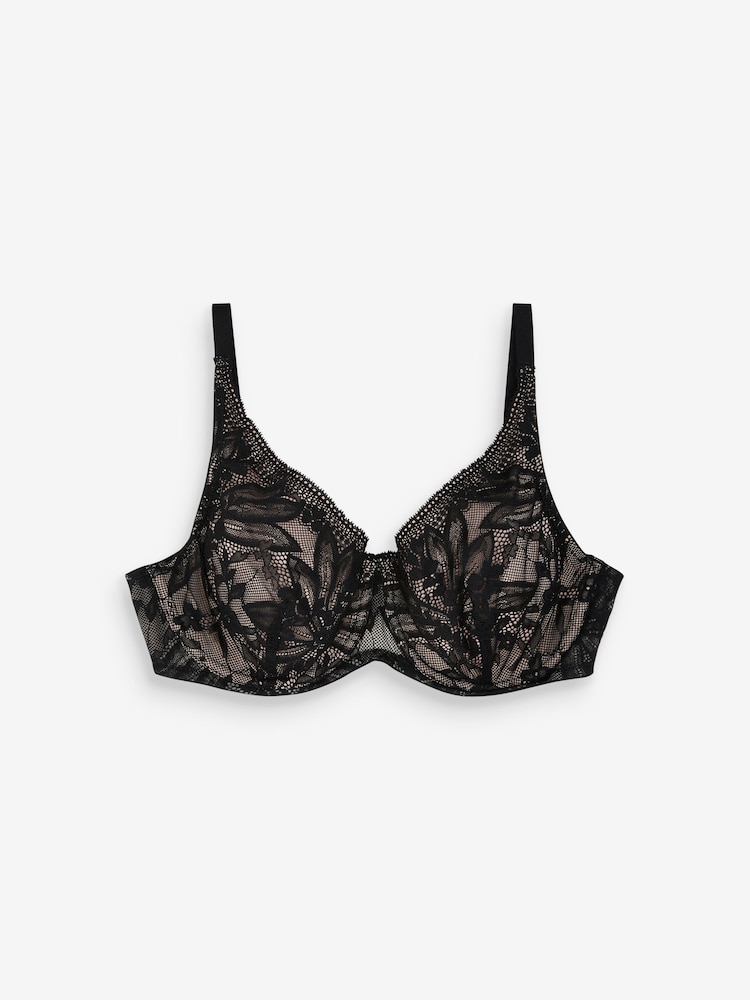 Black/White DD+ Non Pad Full Cup Lace Detail Bras 2 Pack - Image 11 of 11