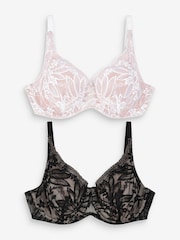 Black/White DD+ Non Pad Full Cup Lace Detail Bras 2 Pack - Image 9 of 11