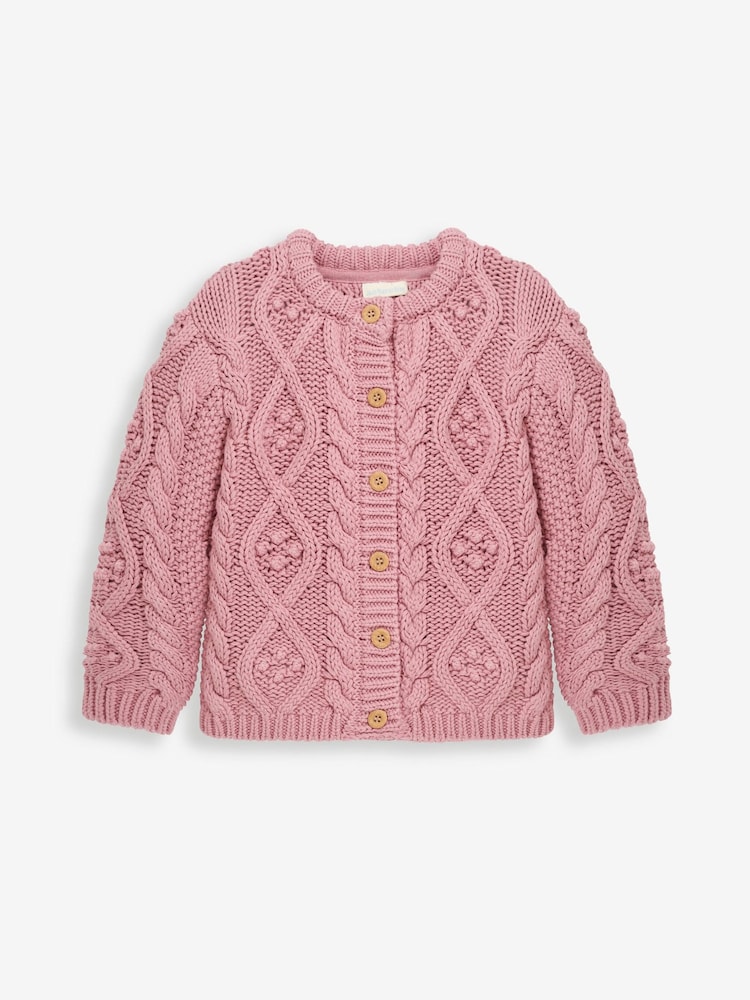 JoJo Maman Bébé Pink Cosy Cable Cardigan - Image 3 of 4
