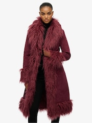 Superdry Purple Long Afghan Coat - Image 1 of 7