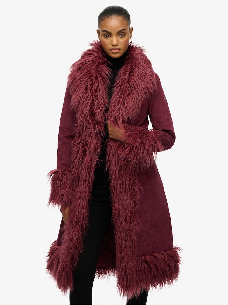 Superdry Purple Long Afghan Coat - Image 1 of 7 Superdry Purple Long Afghan Coat - Image 1 of 7