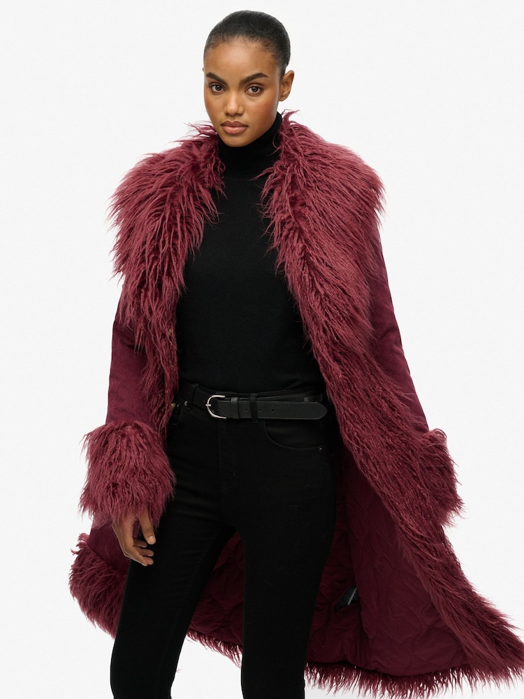 Superdry Purple Long Afghan Coat - Image 2 of 7 Superdry Purple Long Afghan Coat - Image 2 of 7