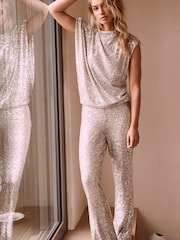 Mint Velvet Silver Sequin Wide Leg Trousers - Image 2 of 4