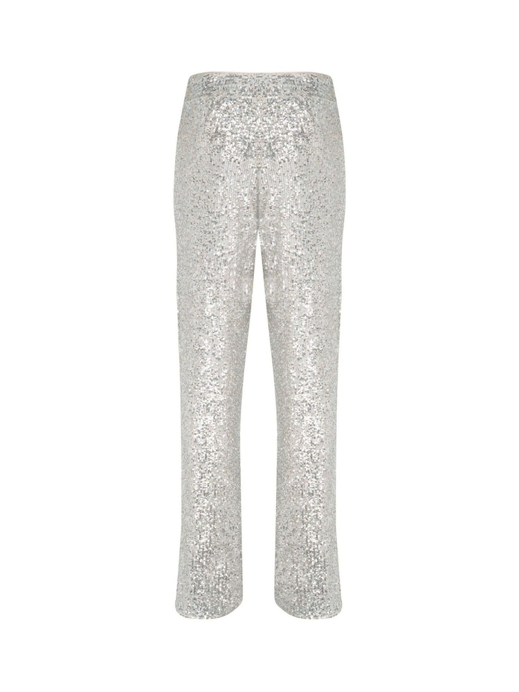 Mint Velvet Silver Sequin Wide Leg Trousers - Image 4 of 4 Mint Velvet Silver Sequin Wide Leg Trousers - Image 4 of 4