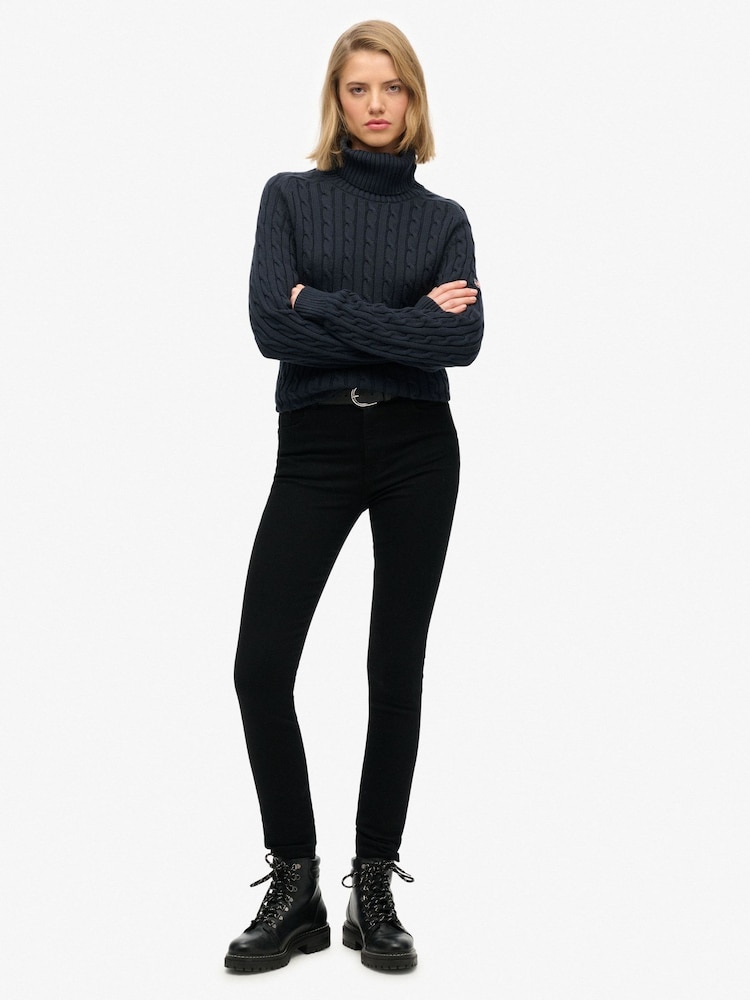 Μπλε - Καλώδιο Superdry Slouchy Ψηλό ζιβάγκο Πουλόβερ - Εικόνα 2 από 6