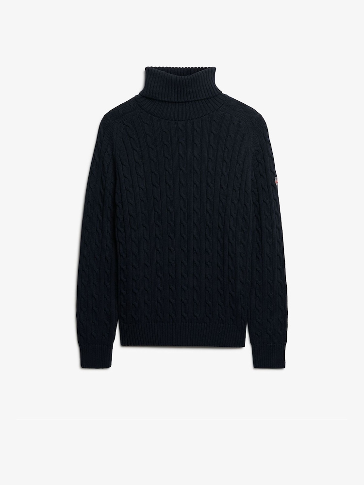 Superdry Blue Slouchy Cable Roll Neck Jumper - Image 5 of 5 Superdry Blue Slouchy Cable Roll Neck Jumper - Image 5 of 5